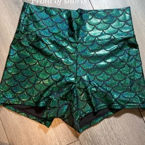 Mermaid Shorts Green Scales Stretchy FOLDABLE :)
